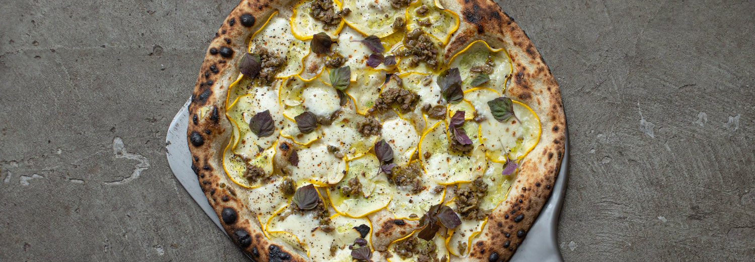 Summer Squash Pizza - Gozney . Roccbox recipe poster image