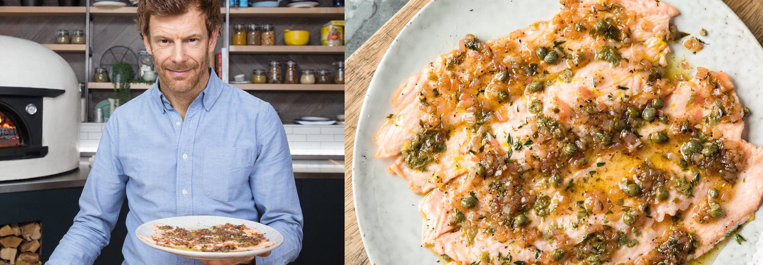 Salmon with Caper & Shallot Dressing - Gozney . Roccbox recipe poster image