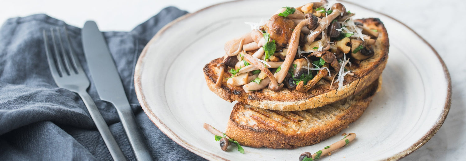 Wild Mushrooms and Walnuts on Toast - Gozney . Roccbox recipe poster image