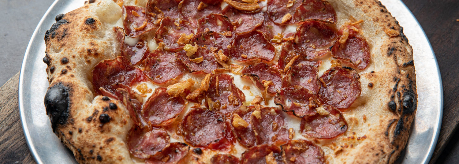 Fennel Salami & Crispy Onion Sourdough Pizza recipe poster image