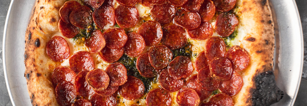 Pepperoni & Pistachio Pesto Pizza - Gozney . Roccbox