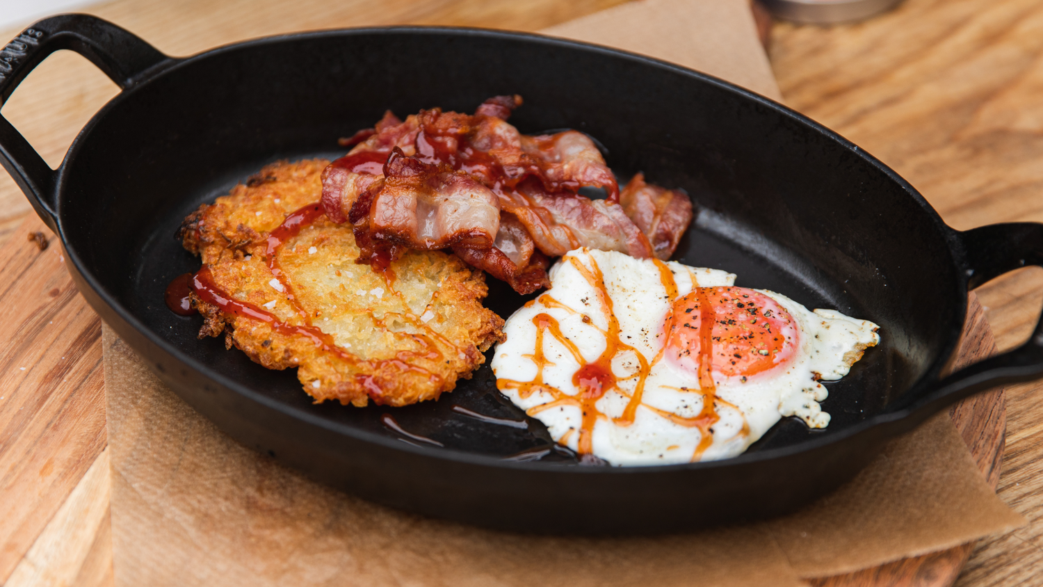 Duck Fat Rosti Breakfast in a cast iron pan