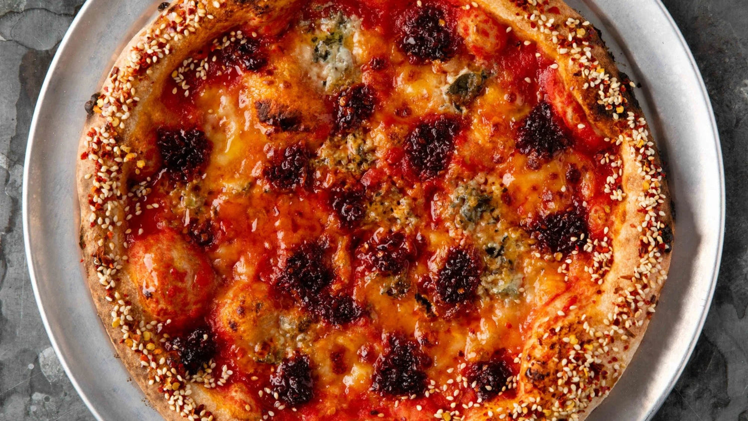 Hot honey pizza with blue cheese recipe poster image