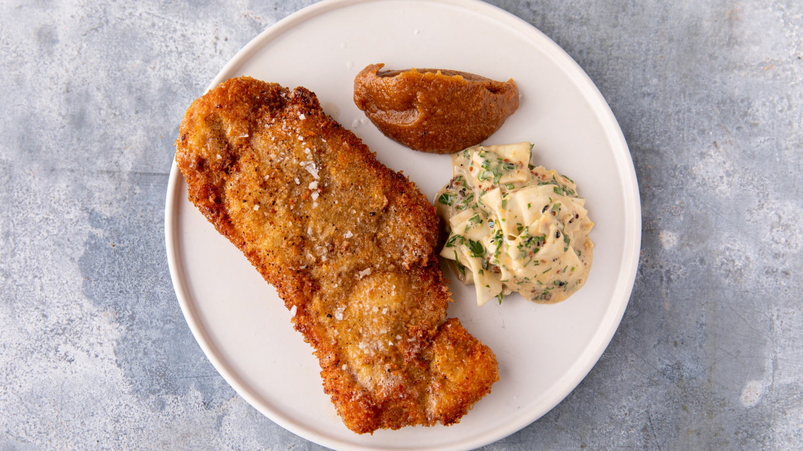 Pork Schnitzel with Burnt Apple Ketchup Recipe | Gozney US