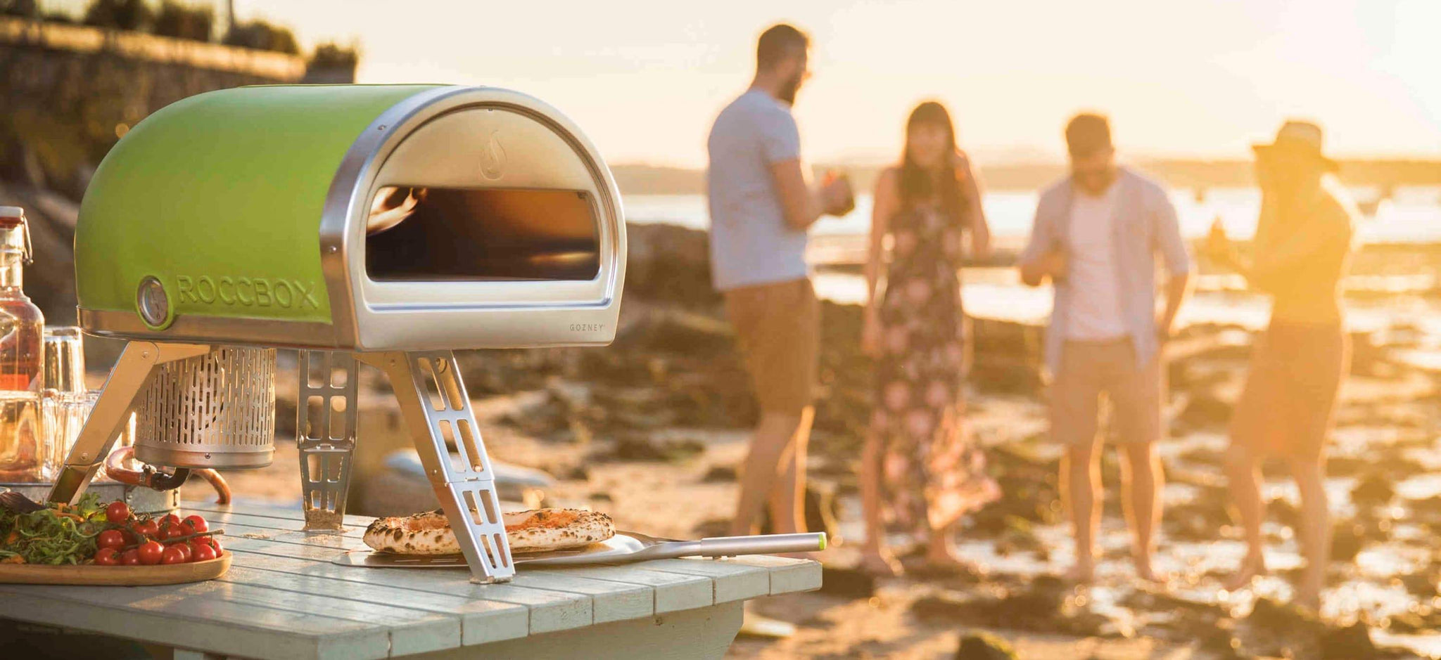 Portable pizza oven on the beach